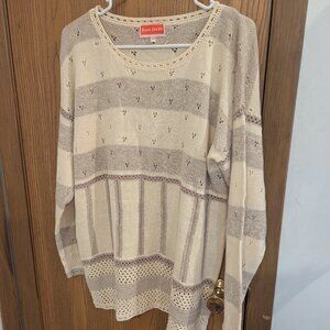 VTG Rene Derhy Knit Cream and Tan Stipe Sweater-Medium